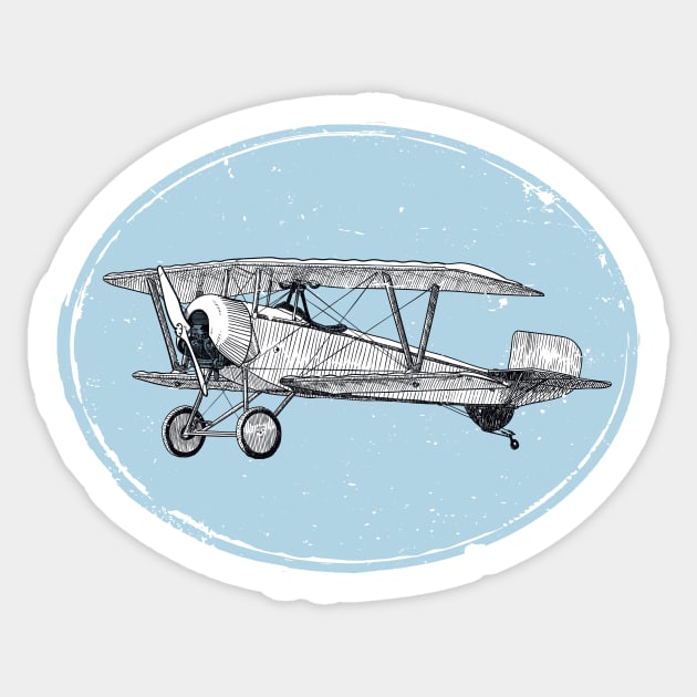 Old biplane in grunge circle Sticker by StefanAlfonso